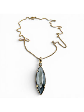 Vintage Alaska Black Diamond Pendant Necklace Gray Marquise Glass Rhinestone